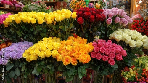 Vibrant Rose Bouquet Showcase at Local Market Ahead of Mother's Day Celebration