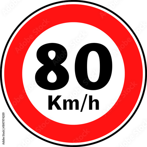 Speed Limit 80 kmh Traffic Sign Vector