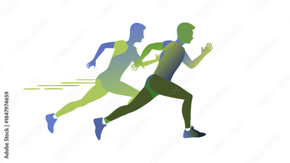 Obraz premium Dynamic silhouette of a person running forward, energetic motion, active lifestyle and cardiovascular health concept in minimal style.