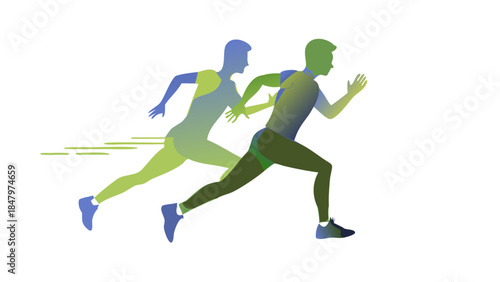 Dynamic silhouette of a person running forward, energetic motion, active lifestyle and cardiovascular health concept in minimal style.