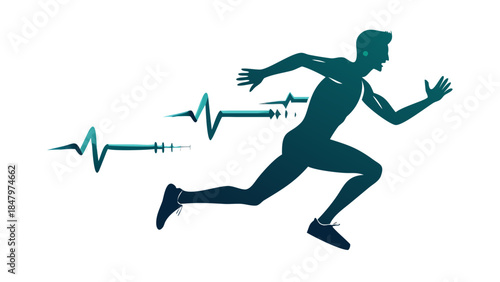 Dynamic silhouette of a person running forward, energetic motion, active lifestyle and cardiovascular health concept in minimal style.