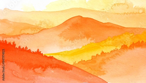 オレンジ色の水彩画イラスト