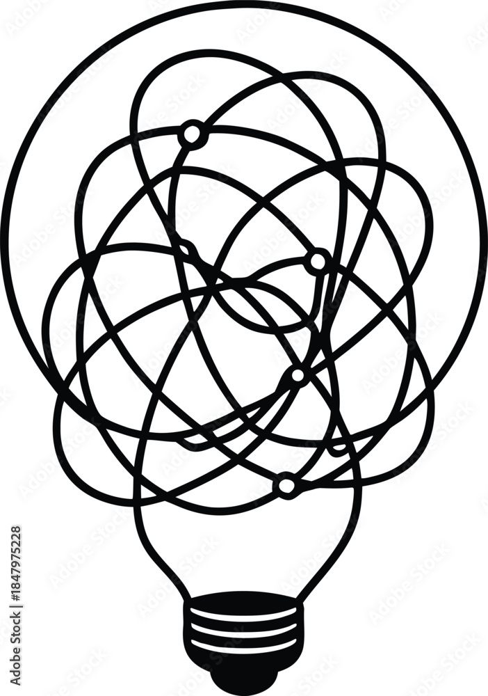 Obraz premium Minimalist black atom symbol isolated on a white background featuring a modern 3d technology style vector illustration with clean circular lines and a geometric pattern for web design decoration.