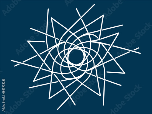 Abstract vector illustration of a snowflake designed as a nautical compass rose symbol featuring north direction icons and star patterns for winter travel and christmas navigation.