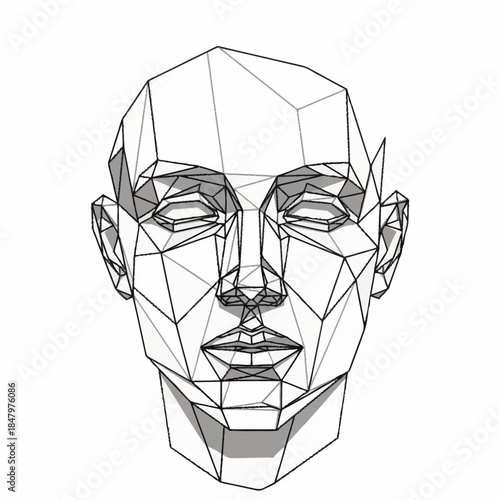 Geometric Wireframe Human Head Sculpture Artistic Representation.