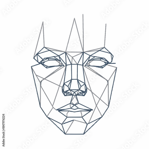 Wireframe Face Structure Geometric Digital Art.