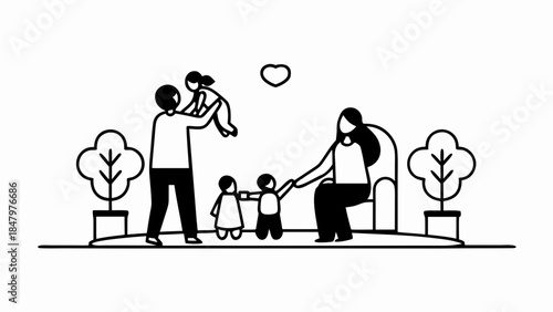 Single Parent Family Silhouette Playing Joyfully, Outdoor Summer Fun, Happy Childhood Memories, Cherished Moments Together