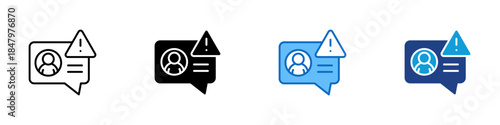 Account Warning Multiple Style Icon Design Vector - User profile with alert symbol representing account warning, identity issues, or security notice