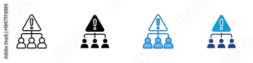 Team Alert Multiple Style Icon Design Vector - Group of people with warning symbol representing team issues, workforce risks, or organizational alerts