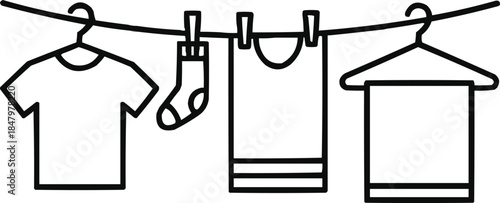 Modern Clothes Line Outline Icon Set Minimal Laundry and Drying Symbols