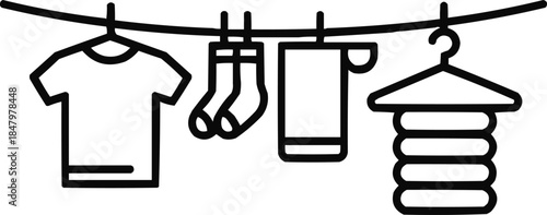 Modern Clothes Line Outline Icon Set Minimal Laundry and Drying Symbols