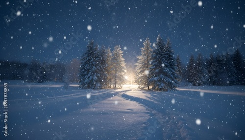 Winter Snowfall Landscape Snowy Trees Magical Light.