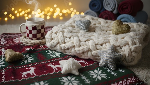Cozy Christmas Blanket Hot Drink Festive Decorations Winter Comfort.