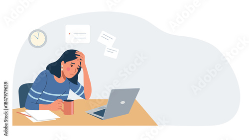 Work burnout and stress from deadlines flat vector illustration