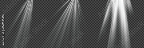 White spotlight beams. Glowing light rays vector, illustration on transparent Background
