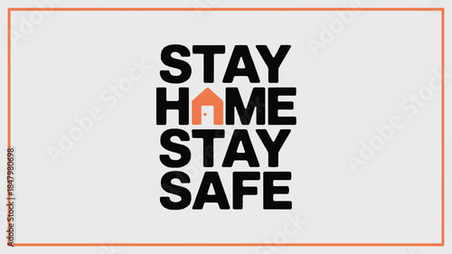 A minimalist typographic design with black text on a white background, enclosed in a thin orange border.  