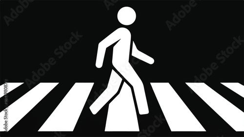A minimalist white pedestrian crossing symbol on a black background 
