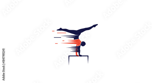 A dynamic silhouette of a gymnast performing a handstand on parallel bars, with motion blur effect conveying speed and agility.