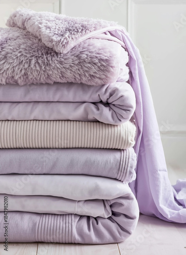 Pastel Lavender Fabric Stack with Fluffy Sherpa Ribbed and Smooth Textures