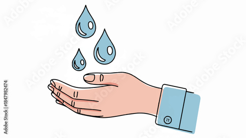 A simple line art illustration of a hand washing gesture against a white background 