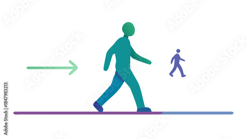 Peaceful silhouette of a person walking calmly, mindful movement and healthy lifestyle concept in simple design.