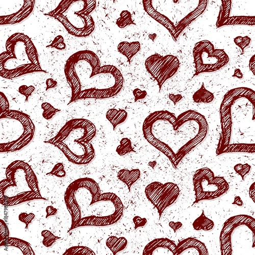 The seamless background with red hearts sketches.
