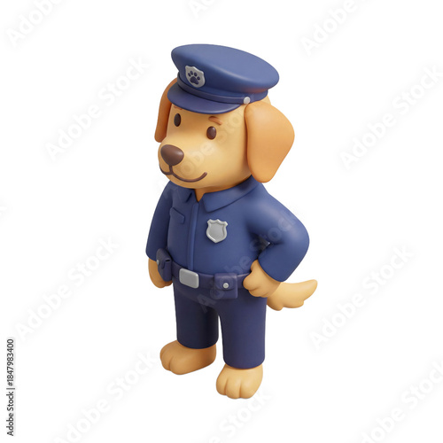 Cute Cartoon Dog Police Officer Standing Tall.