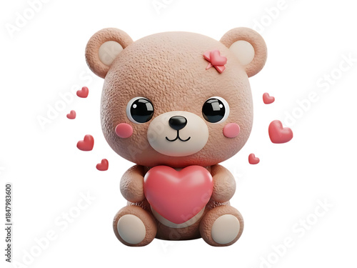 Cute teddy bear holding heart isolated on transparent background isolated on transparent background