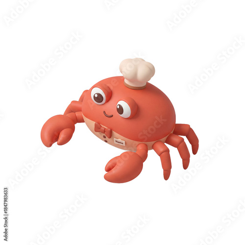 Cute Clay Crab Wearing a Chef Hat on White Background.