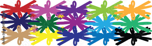 Vibrant multicolored paint splatters on white background