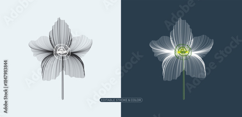 Elegant Floral Line Art Flower with Stem and Petals Illustration for Modern Decor