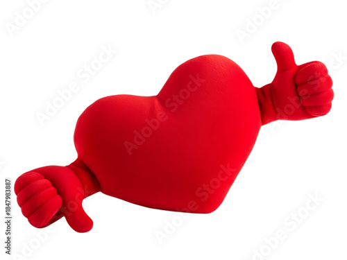 Red heart with thumbs up and down isolated on transparent background isolated on transparent background