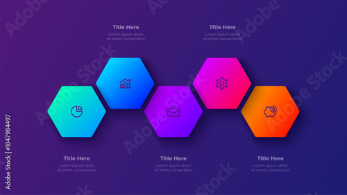 Five Step Process Infographic Template. 5 Steps Circular Gradient Diagram for Presentation and Data Flow