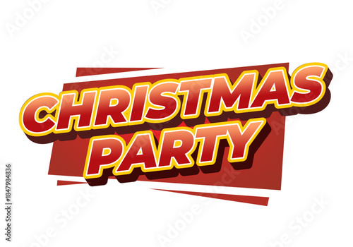 A vibrant and festive graphic design featuring the words Christmas Party in bold, colorful typography against red background.