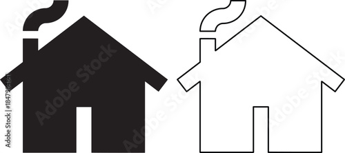 Simple black and white house icons with chimney and smoke for real estate and home icons set.