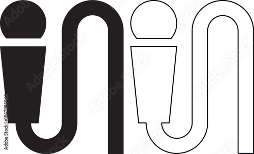 Microphone with long cable icons in silhouette and outline style for podcasting and music studio branding