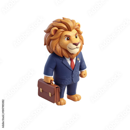 Professional Lion Mascot in Business Suit with Briefcase.