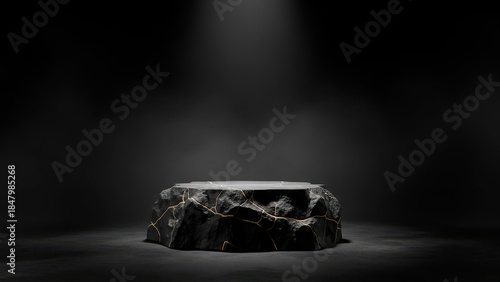 Kintsugi rock product display podium on dark background