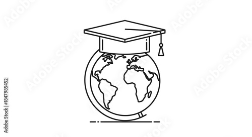 Illustration of a Globe with a Graduation Cap Symbolizing Global Education and Learning