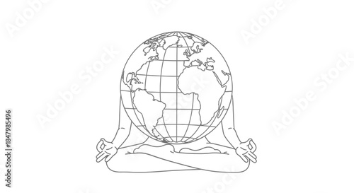 Minimalistic Illustration of a Meditating Figure with a Globe Symbolizing Peace and Mindfulness