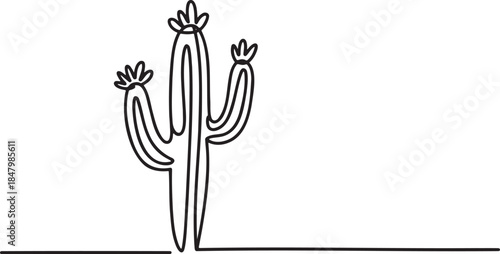 Abstract continuous one line drawing of stylized cactus plant symbolizing resilience growth and arid desert botanical environment