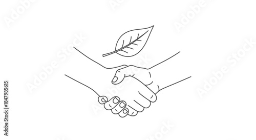 Hands Shaking with Green Leaf Symbolizing Partnership and Sustainability