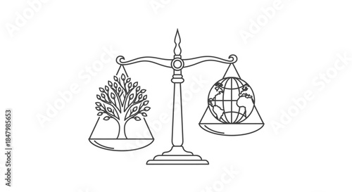 Balanced Scale Featuring a Tree and Globe Symbolizing Environmental Justice and Sustainability