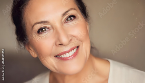 Random photo effects of a mature woman who has achieved success, happiness, and love.