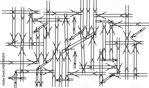 Intricate network diagram with geometric lines and shapes