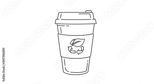 Stylized Line Drawing of a Coffee Cup with Leaf Logo Emphasizing Warmth and Comfort