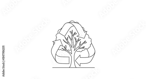 Stylized Illustration of a Tree Encircled by Recycling Symbols Representing Sustainability