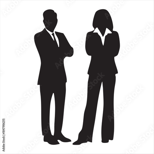 Business Professionals Silhouette – Corporate Man and Woman Illustration