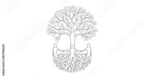Stylized Illustration of a Tree with Intricate Branches and Roots Symbolizing Connection and Growth