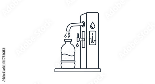 Water Cooler Dispensing Fresh Water Into Clear Plastic Bottle On Simple Countertop